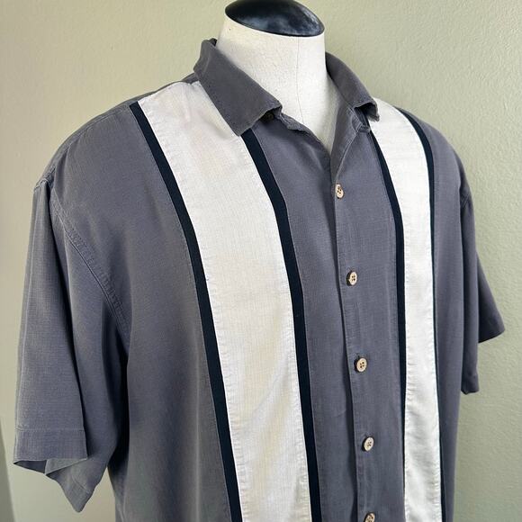 Island Shores Washable Silk Men XXL Cuban Shirt Grey Black Ivory Short sleeve - Picture 4 of 14